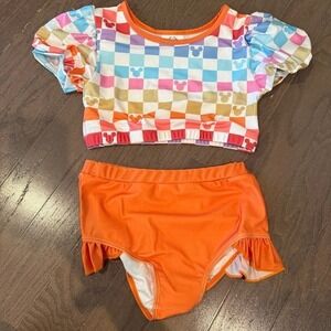 Disney Mickey Girls Swim Set Size 10/12 Made With Magic Ruffle Bikini